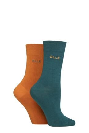 Ladies 2 Pair Elle Plain Bamboo Fibre Socks Marmalade 4-8