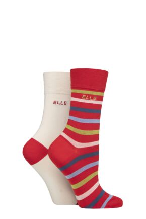 Women's 2 Pair Elle Bamboo Striped and Plain Socks Coastal Joy 4-8