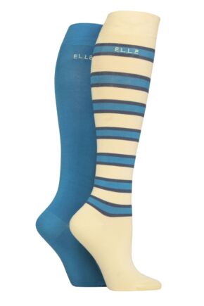 Women's 2 Pair Elle Bamboo Striped and Plain Knee High Socks