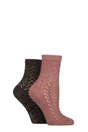 Ladies 2 Pair Elle Sparkly Pelerine Anklet Socks