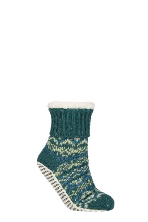 Women's 1 Pair Elle Chunky Fair Isle and Striped Moccasin Grip Socks