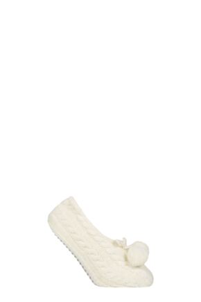 Ladies 1 Pair Elle Cable Knit Moccasin Socks Cream S/M