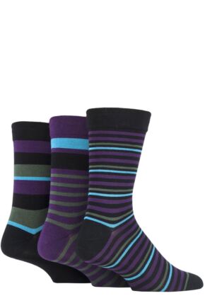 Mens 3 Pair SOCKSHOP Comfort Cuff Gentle Bamboo Striped Socks with Smooth Toe Seams Black 7-11 Mens