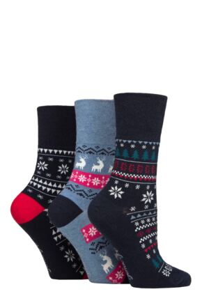 Women's 3 Pair SOCKSHOP Gentle Grip Christmas Socks