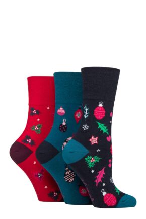 Women's 3 Pair SOCKSHOP Gentle Grip Christmas Socks