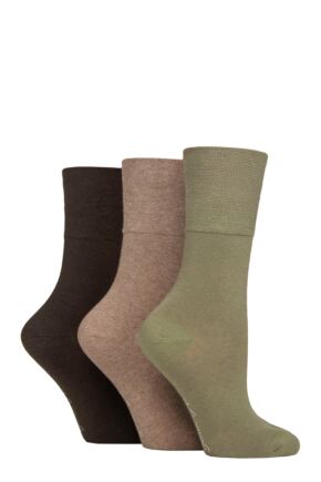 Women's 3 Pair Gentle Grip Plain Cotton Socks Khaki 4-8 Ladies