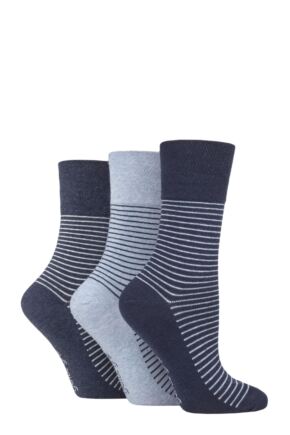 Women's 3 Pair Gentle Grip Cotton Patterned and Striped Socks