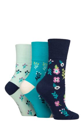 Women's 3 Pair Gentle Grip Cotton Patterned and Striped Socks