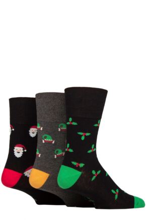 Mens 3 Pair SOCKSHOP Gentle Grip Cotton Christmas Socks