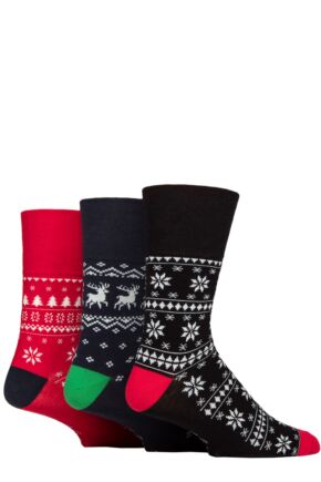 Mens 3 Pair SOCKSHOP Gentle Grip Cotton Christmas Socks