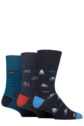 Mens 3 Pair Gentle Grip Fun Feet Socks