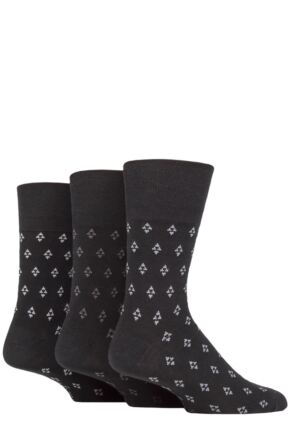 Mens 3 Pair Gentle Grip Cotton Argyle Patterned and Striped Socks Triangle Repeat Black 6-11 Mens