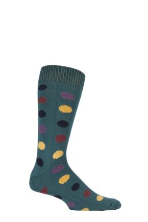 Mens 1 Pair SOCKSHOP of London Spotty Cotton Socks Rich Green / Multi 12-14