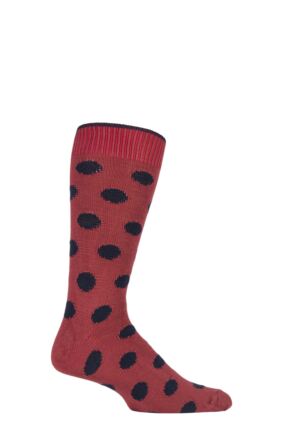 Mens 1 Pair SOCKSHOP of London Spotty Cotton Socks Terracotta / Rich Navy 12-14