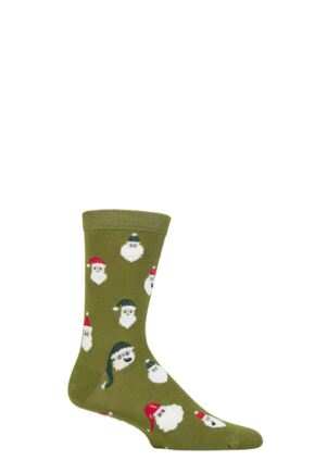 Mens 1 Pair Thought Alfredo Christmas Santa Bamboo Socks Lichen Green 7-11