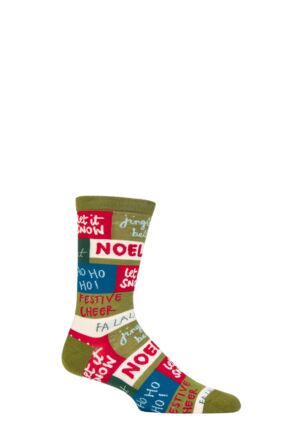 Mens 1 Pair Thought Caleb Christmas Slogan Organic Cotton Socks Lichen Green 7-11