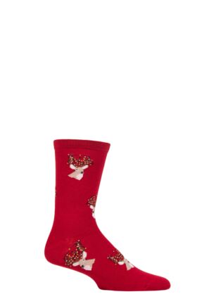 Mens 1 Pair Thought Celyn Christmas Stag Organic Cotton Socks Bright Red 7-11