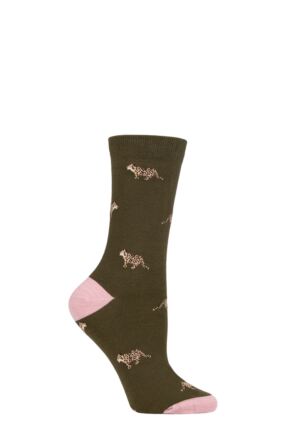 Women's 1 Pair Thought Wild Animals Organic Cotton Socks Olive Green 4-7 Ladies