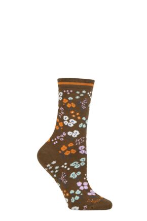 Women's 1 Pair Thought Laney Floral Organic Cotton Socks Moss Green 4-7