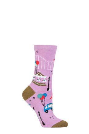 Women's 1 Pair Thought Organic Cotton Fairground Socks Lilac 4-7 Ladies