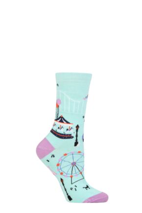 Women's 1 Pair Thought Organic Cotton Fairground Socks Mint 4-7 Ladies