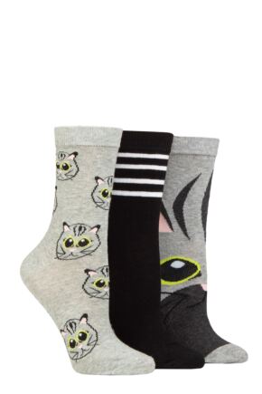 Women's 3 Pair SOCKSHOP Wildfeet Cotton Novelty Patterned Socks