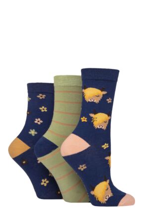 Women's 3 Pair SOCKSHOP Wildfeet Cotton Novelty Patterned Socks