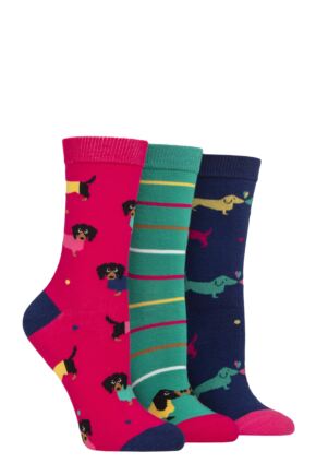 Women's 3 Pair SOCKSHOP Wildfeet Cotton Novelty Patterned Socks