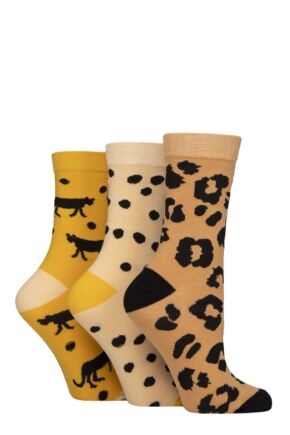 Women's 3 Pair SOCKSHOP Wildfeet Cotton Novelty Patterned Socks Animal Print 4-8 Women's