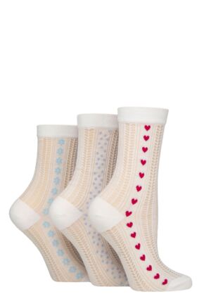 Women's 3 Pair SOCKSHOP Wildfeet Cotton Sheer Pelerine Pop Socks