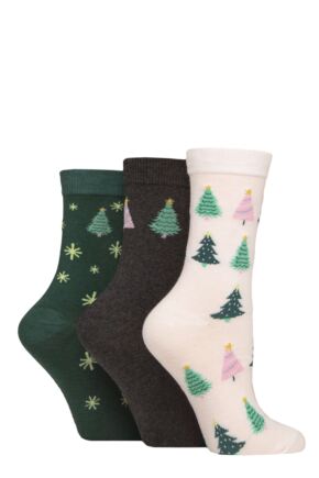 Women's 3 Pair SOCKSHOP Wildfeet Cotton Christmas Gift Socks