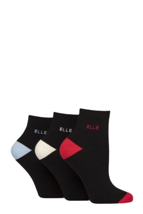 Women's 3 Pair Elle Plain, Striped and Patterned Cotton Anklets with Smooth Toes