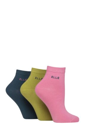 Women's 3 Pair Elle Plain, Striped and Patterned Cotton Anklets with Smooth Toes