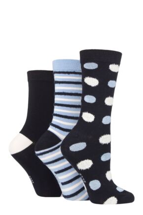 Women's 3 Pair Elle Spotty and Stripe Feather Bamboo Socks