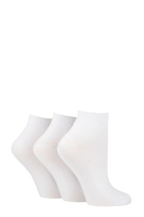 Women's 3 Pair Elle Ribbed Bamboo Ankle Socks White 4-8 Ladies