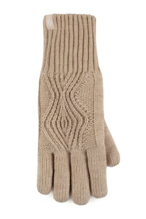 Women's 1 Pair SOCKSHOP Heat Holders Tampere Centre Cable Gloves Oatmeal Melange M/L