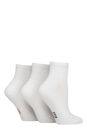 Ladies 3 Pair Elle Half Cushion Bamboo Sport Anklet Socks Plain White 4-8