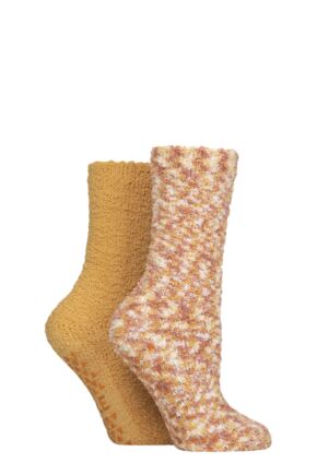 Women's 2 Pair Elle Multi Cosy Slipper Socks with Grip Pumpkin Spice 4-8