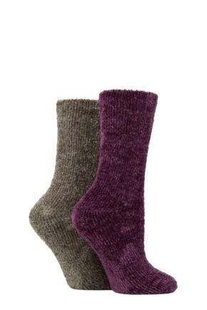 Women's 2 Pair Elle Chenille Leisure Socks Royal Purple 4-8 Ladies