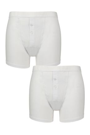 Mens 2 Pack Pringle Combed Cotton Button Fly Boxers White S