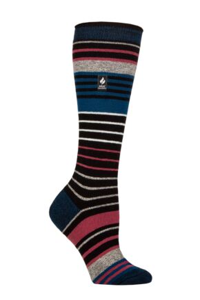 Women's 1 Pair SOCKSHOP Heat Holders 1.0 TOG Apres Ski Ultra Lite Ski Socks Jura Black / Teal 4-8