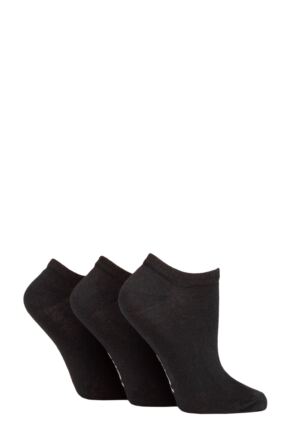 Women's 3 Pair SOCKSHOP TORE 100% Recycled Plain Cotton Trainer Socks Black 4-8 Ladies