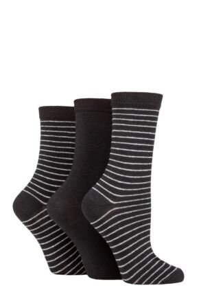 Women's 3 Pair SOCKSHOP TORE 100% Recycled Fine Stripe Cotton Socks