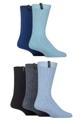 Mens 5 Pair Jeff Banks Ribbed Recycled Wool Boot Socks