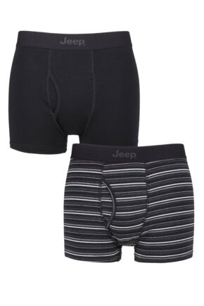 Mens 2 Pack Jeep Striped Cotton Rich Keyhole Trunks Black / Charcoal Small