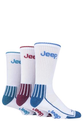 Mens 3 Pair Jeep Cushioned Crew Cotton Sport Socks White 6-11 Mens