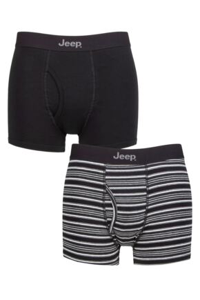 Mens 2 Pack Jeep Plain and Striped Cotton Keyhole Trunks Black / Stripe M