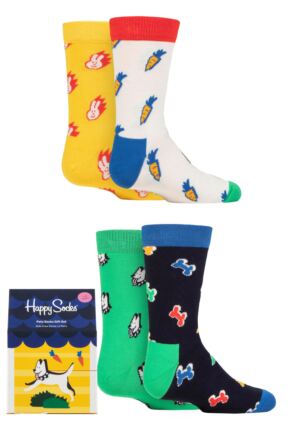 Boys and Girls 4 Pair Happy Socks Gift Boxed Pets Socks Mix 4-6 Years