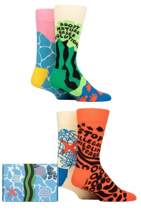 Mens and Women's 4 Pair Happy Socks WWF Gift Boxed Socks