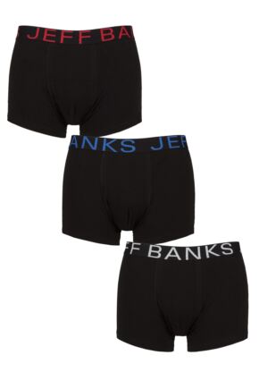 Mens 3 Pack Jeff Banks Plain Cotton Trunks Black Small